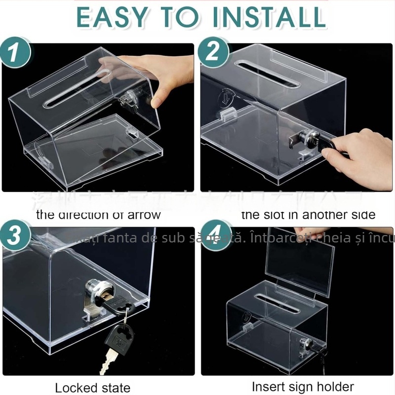 Cutie de donații acrilică cu încuietoare, cutie de vot transparentă, cutie de donații, cutie de strângere de fonduri, recipient de depozitare, cutie de loterie pentru vot