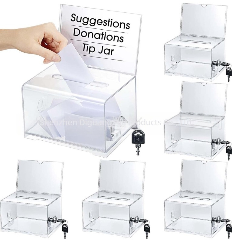 Cutie de donații acrilică cu încuietoare, cutie de vot transparentă, cutie de donații, cutie de strângere de fonduri, recipient de depozitare, cutie de loterie pentru vot