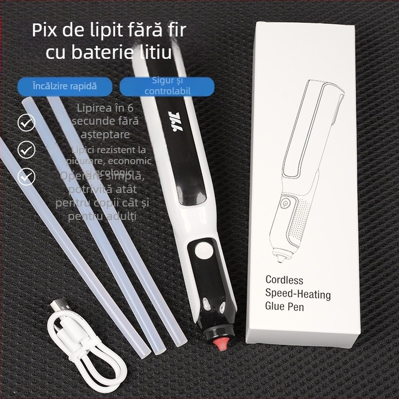 Pistol de lipit la cald cu baterie litiu wireless de uz casnic, multifuncțional, stilou de lipici cu baterie litiu de uz casnic, stick de lipici DIY manual pentru copii, încărcare USB