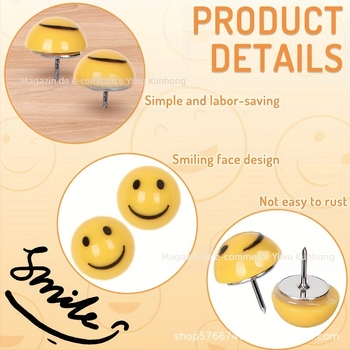 Vânzare directă din fabrică transfrontalieră, piuneze zâmbitoare creative, piuneze zâmbitoare, cuie de presat pentru tablă de plută, cuie decorative pentru perete foto, piuneze șlefuite