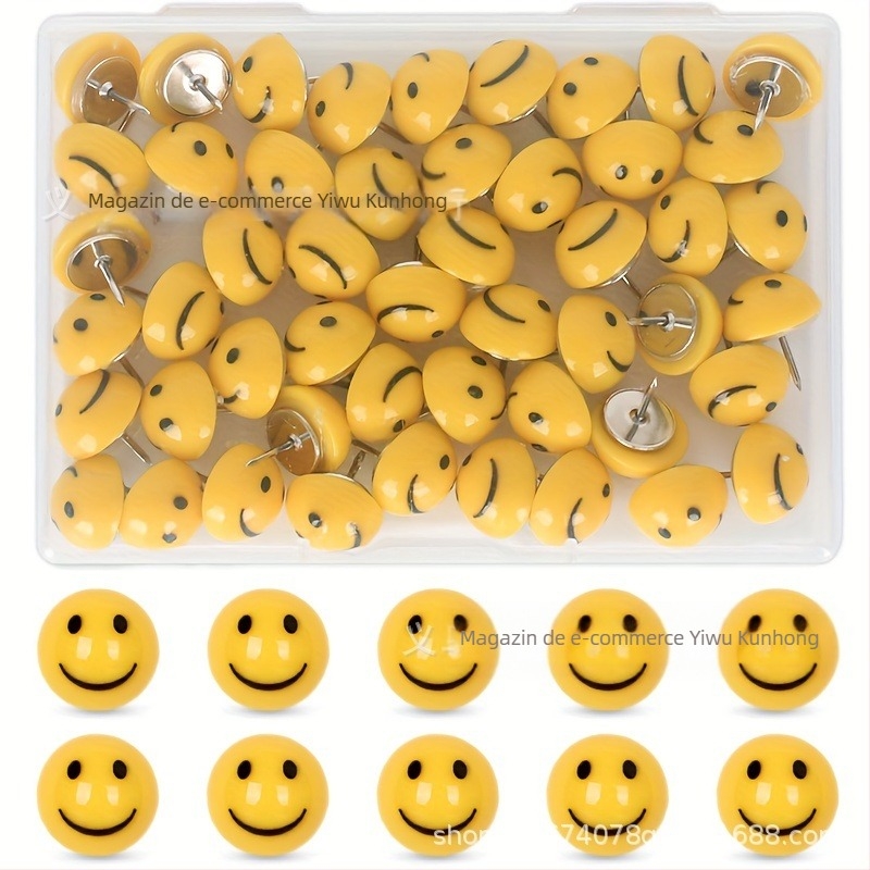 Vânzare directă din fabrică transfrontalieră, piuneze zâmbitoare creative, piuneze zâmbitoare, cuie de presat pentru tablă de plută, cuie decorative pentru perete foto, piuneze șlefuite