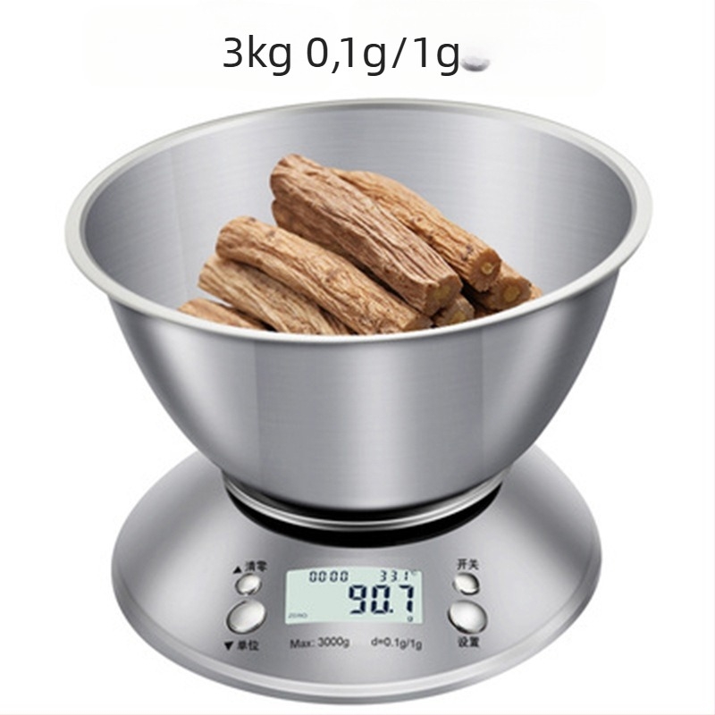 Cântar de bucătărie din oțel inoxidabil de uz casnic 5kg cu bol, cântar de copt, cântar pentru medicamente, cântar electronic multifuncțional, cântar alimentar