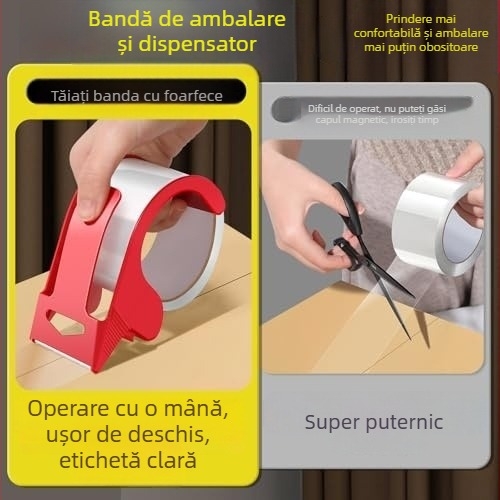 Bandă de ambalare transparentă cu dozator pentru expediere și manipulare, poate sigila toate tipurile de cutii