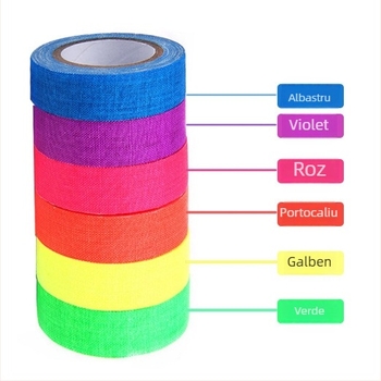 Bandă textilă fluorescentă UV, marcaj pentru echipe de fotografie, recuzită, poziționare scenă, număr de marcaj, bandă textilă rezistentă la uzură, cu adeziv ridicat