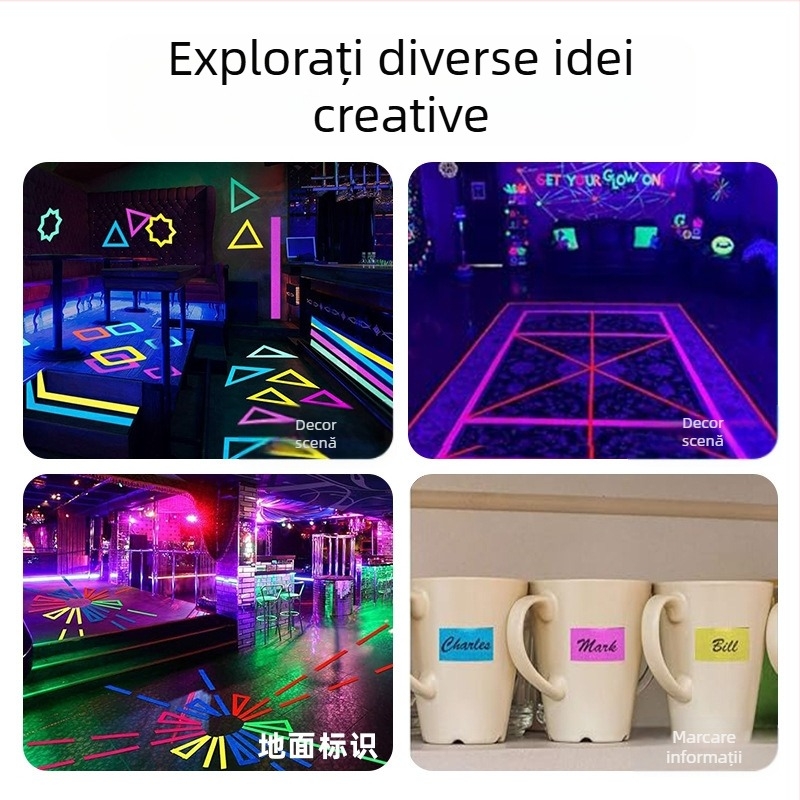 Bandă textilă fluorescentă UV, marcaj pentru echipe de fotografie, recuzită, poziționare scenă, număr de marcaj, bandă textilă rezistentă la uzură, cu adeziv ridicat