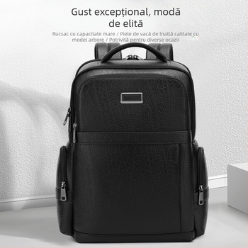 Rucsac exploziv pentru bărbați, model Daniel Neck, din piele naturală, simplu, la modă, pentru computer, geantă de afaceri din piele de vacă tăbăcită vegetal, în stoc