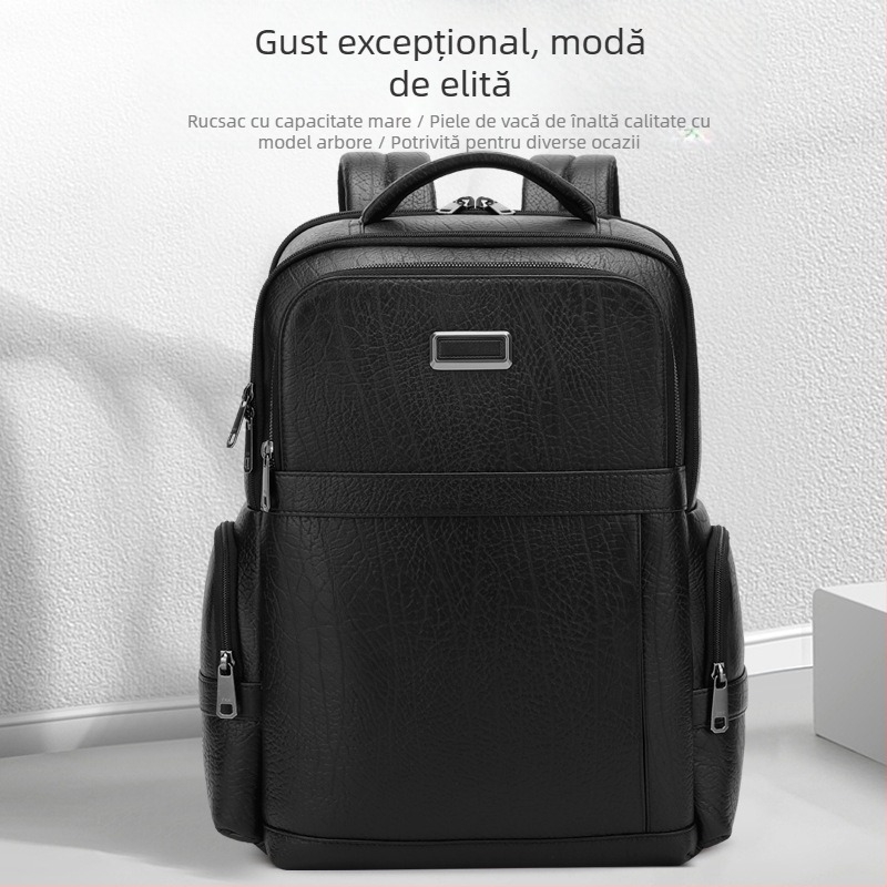 Rucsac exploziv pentru bărbați, model Daniel Neck, din piele naturală, simplu, la modă, pentru computer, geantă de afaceri din piele de vacă tăbăcită vegetal, în stoc