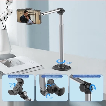 Suport suspendat pentru streaming live pe telefon mobil, aliaj de aluminiu, rotație la 360 de grade, reglare telescopică, tăblie de pat leneșă, dispozitiv de streaming live pentru desktop