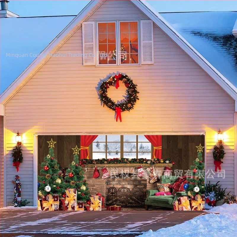Crăciun nou, transfrontalier, pavilion de ușă de garaj, pânză, montat pe perete, sobă, decorare de petrecere de vacanță, fundal, pânză