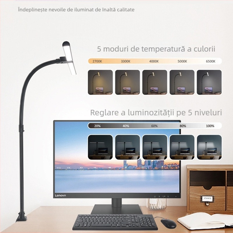 Lampă de birou cu spectru complet pentru studenți, protecție a ochilor, lampă cu clips certificată național de calitate AAA, pentru învățare, lampă de birou specială pentru citit