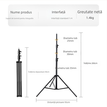 Suport pentru lampă fotografie de 2,8 m, suport pentru lampă de studio pentru film și televiziune, braț transversal, cadru de fundal, trepied cu lumină de umplere live