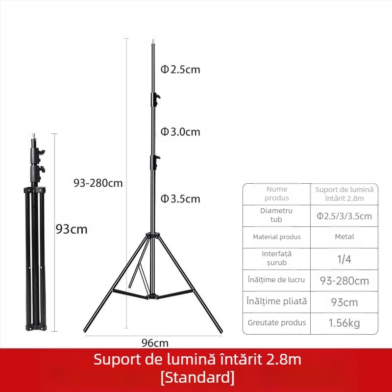 Suport pentru lampă fotografie de 2,8 m, suport pentru lampă de studio pentru film și televiziune, braț transversal, cadru de fundal, trepied cu lumină de umplere live