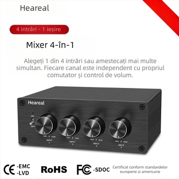 Mixer 4 intrări-ieșiri, intrare simultană multicanal, audio HiFi dual-canal, intrare pe patru căi, ieșire unidirecțională, reglare