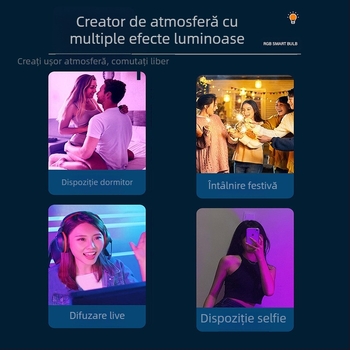 Bec LED inteligent cu schimbare de culoare, bec RGB, E27, cu bază cu șurub, bec RGB multicolor cu atmosferă, reglabil la modă