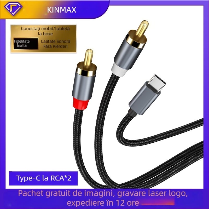 Cablu audio transfrontalier Type-C la RAC Lotus Line 1/2 AUX la RAC pentru iPad Huawei Samsung Google Plus