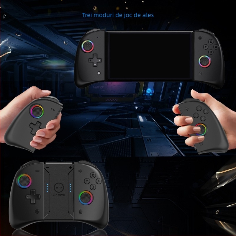 LinYuvo Lianyou switch gamepad în linie cu lumină RGB colorată, taste basculante metalice, mânere stânga și dreapta