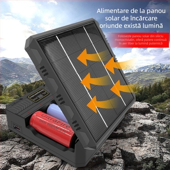 Încărcător de baterii litiu 18650, încărcare rapidă multifuncțională, energie solară pentru exterior, încărcător inteligent cu patru sloturi 26650