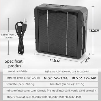 Încărcător de baterii litiu 18650, încărcare rapidă multifuncțională, energie solară pentru exterior, încărcător inteligent cu patru sloturi 26650
