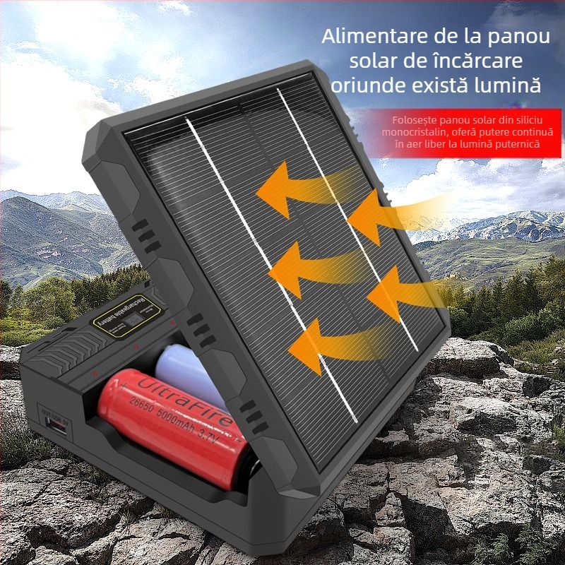 Încărcător de baterii litiu 18650, încărcare rapidă multifuncțională, energie solară pentru exterior, încărcător inteligent cu patru sloturi 26650