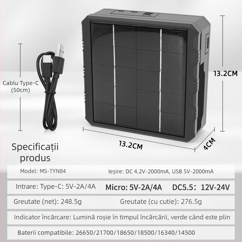 Încărcător de baterii litiu 18650, încărcare rapidă multifuncțională, energie solară pentru exterior, încărcător inteligent cu patru sloturi 26650
