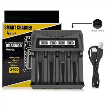 Încărcător de baterii USB cu ecran LCD, afișaj inteligent pentru baterii AA/AAA 18650 26650 21700, încărcător