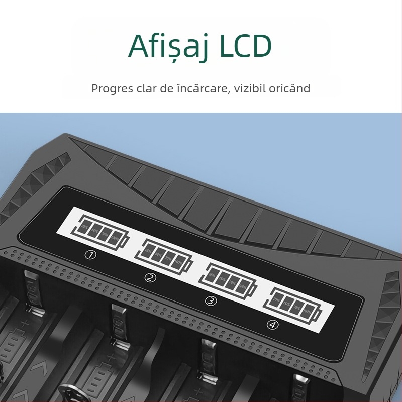 Încărcător de baterii USB cu ecran LCD, afișaj inteligent pentru baterii AA/AAA 18650 26650 21700, încărcător