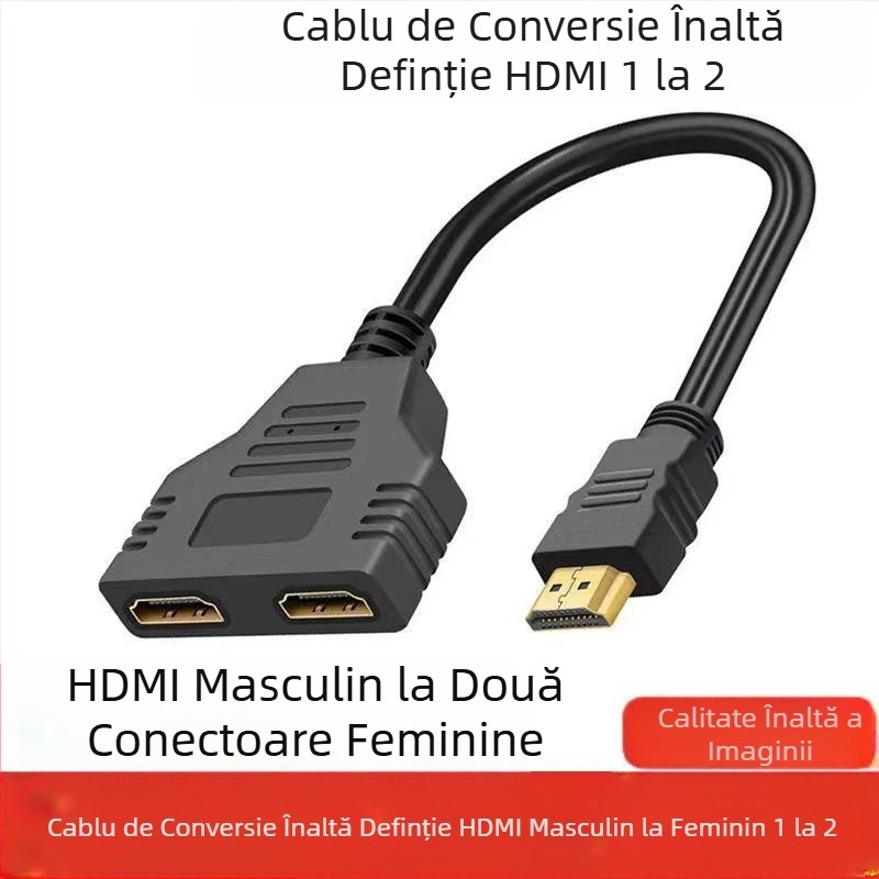 Cablu HDMI unu-la-doi cu interfață placată cu aur, cablu de conversie de înaltă definiție 1/2, HDMI3D versiunea 1.4, convertor mascul-femelă dublu