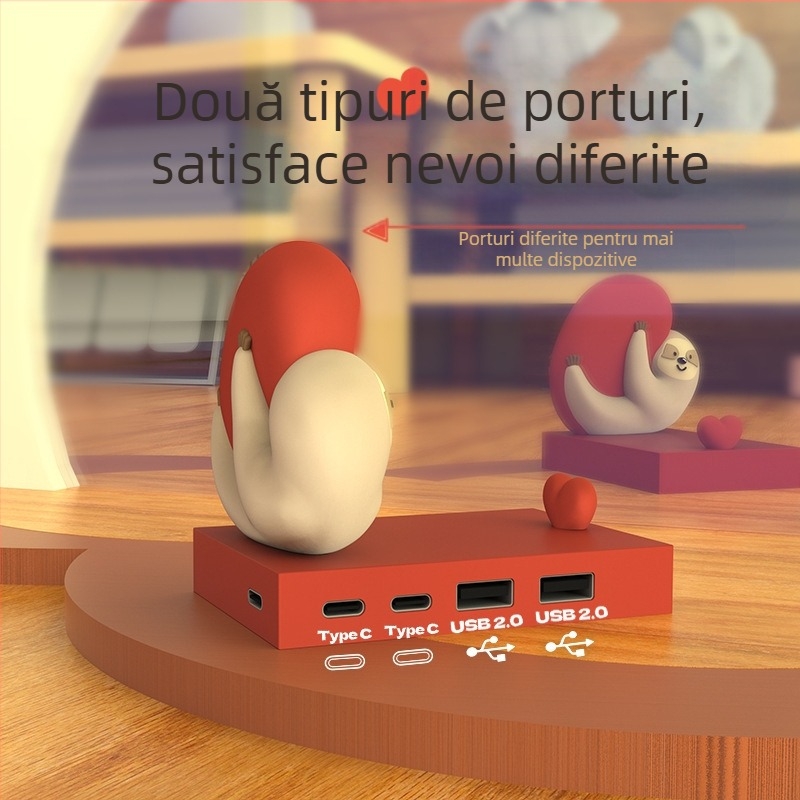 HUB USB cu 4 porturi, splitter personalizat, creativ, pentru desktop, drăguț, pentru telefon mobil, decorare