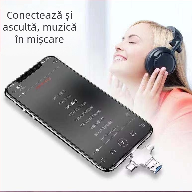 Cititor de carduri OTG multifuncțional patru în unu din aliaj de zinc pentru telefon mobil Apple Android, cititor de carduri U-disk de tip C