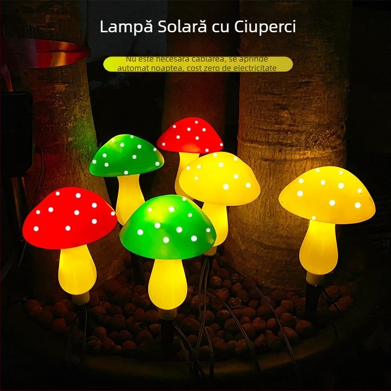 Lampă solară cu LED-uri, cu ciuperci, cu priză la sol, lampă decorativă pentru exterior, impermeabilă, cu șir de gazon și grădină, lampă de noapte