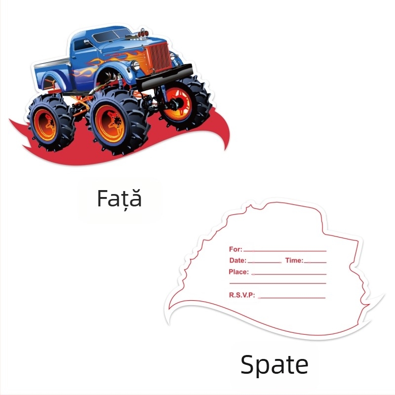 Carduri de invitație cu tematică Monster Truck în stoc, cărți poștale pentru invitații la petreceri de ziua de naștere, felicitări pentru petreceri