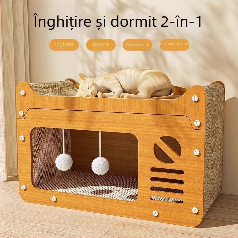 Cuib pentru pisici, placă de zgâriat pentru pisici, carton integrat, gheare de pisică înlocuibile, căsuță pentru pisici, pat pentru pisoi, canapea, dimensiune extra mare potrivită