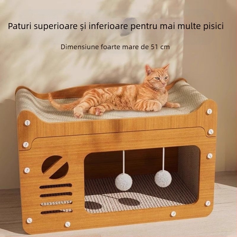 Cuib pentru pisici, placă de zgâriat pentru pisici, carton integrat, gheare de pisică înlocuibile, căsuță pentru pisici, pat pentru pisoi, canapea, dimensiune extra mare potrivită