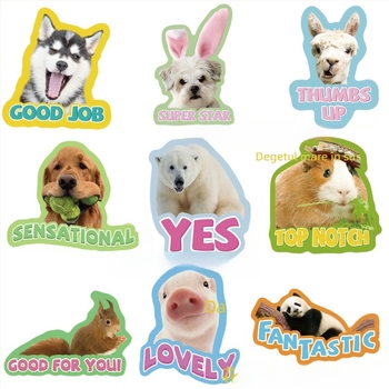 50 de stickere recompensă pentru animale, drăguțe și distractive, cu expresii în engleză pentru animale mici, caiet de papetărie DIY