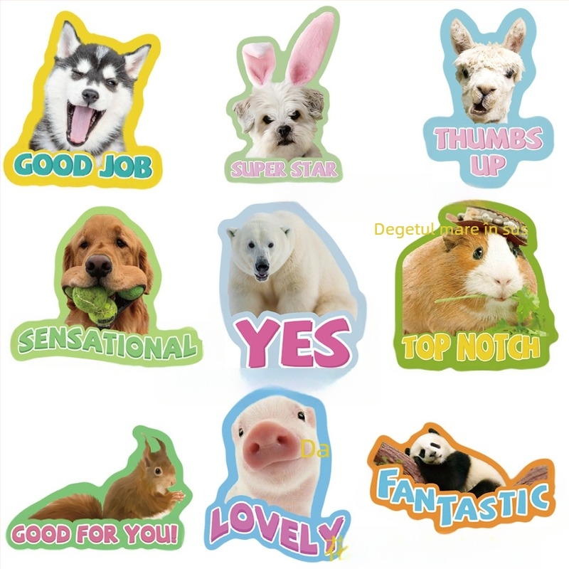 50 de stickere recompensă pentru animale, drăguțe și distractive, cu expresii în engleză pentru animale mici, caiet de papetărie DIY