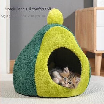 Drăguț Avocado Cat Kennel Toamna și Iarna Nou Închis Pet Kennel Universal Tridimensional Îngroșat Small Dog Kennel pentru toate anotimpurile