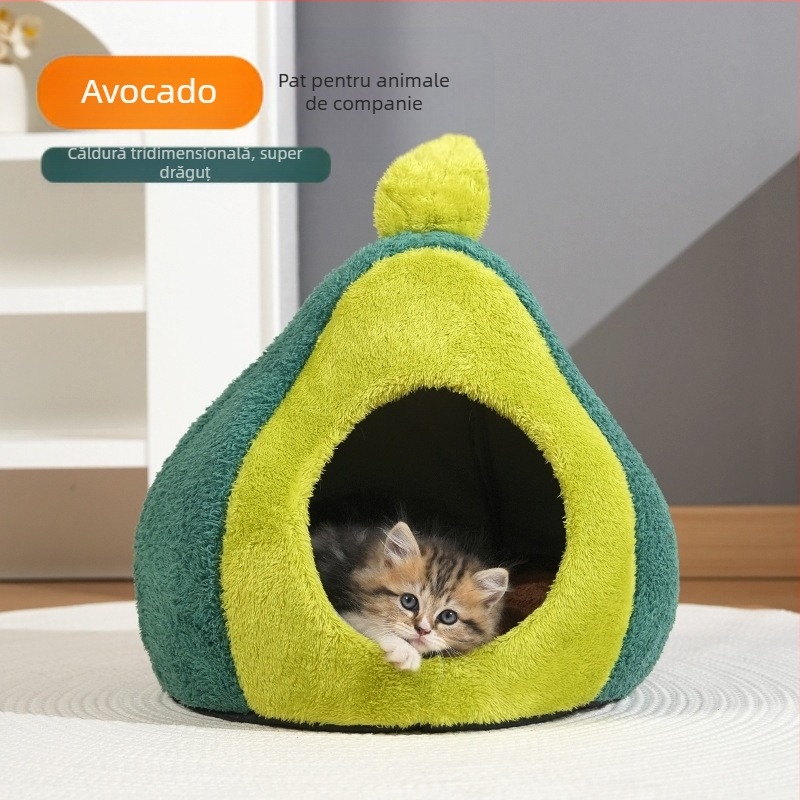 Drăguț Avocado Cat Kennel Toamna și Iarna Nou Închis Pet Kennel Universal Tridimensional Îngroșat Small Dog Kennel pentru toate anotimpurile