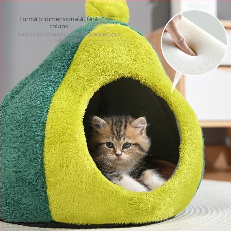 Drăguț Avocado Cat Kennel Toamna și Iarna Nou Închis Pet Kennel Universal Tridimensional Îngroșat Small Dog Kennel pentru toate anotimpurile