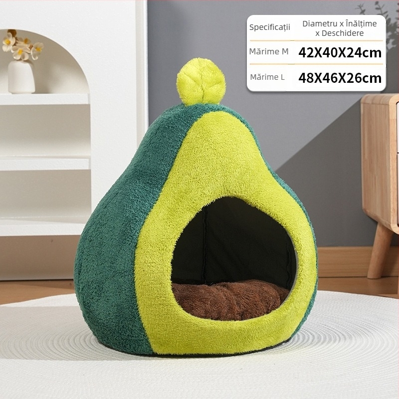 Drăguț Avocado Cat Kennel Toamna și Iarna Nou Închis Pet Kennel Universal Tridimensional Îngroșat Small Dog Kennel pentru toate anotimpurile