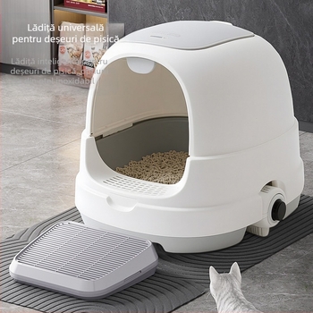 Tavă dublă pentru litiera pisicilor, masă anti-nisip, control al scurgerilor de nisip, tavă specială pentru litiera pisicilor, filtru de înălțime anti-nisip, pedală pentru litiera pisicilor