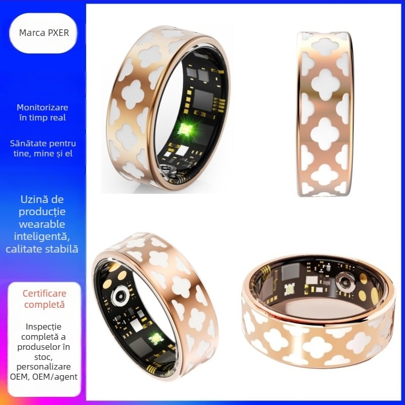 Inel inteligent cu tehnologie neagră transfrontalieră, contor de ritm cardiac, oxigen în sânge, pas cu pas, telecomandă impermeabilă, inel inteligent pentru sănătate foto