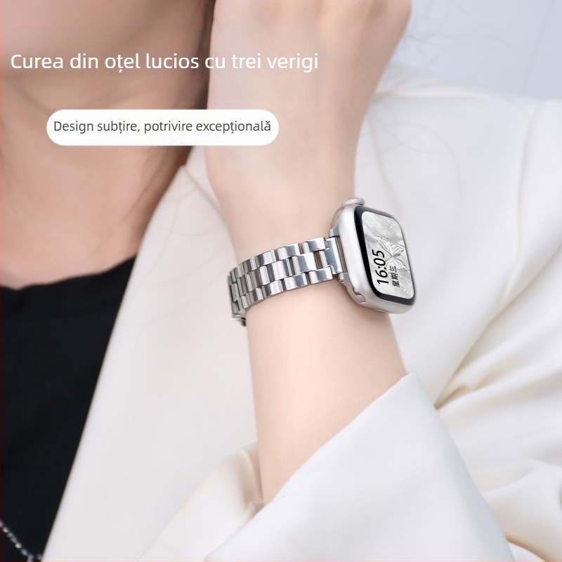 Pentru curea iwatch, curea sport din oțel inoxidabil cu trei elemente din metal pentru Apple Watch, pentru bărbați și femei, Ultra2, pentru iWatch