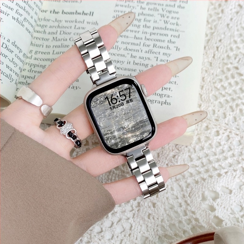 Pentru curea iwatch, curea sport din oțel inoxidabil cu trei elemente din metal pentru Apple Watch, pentru bărbați și femei, Ultra2, pentru iWatch