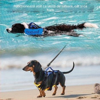 Vestă de salvare pentru câini, ham reglabil pentru piept și spate pentru câini de plimbare, ham de salvare cu dublă utilizare pentru înot la câini