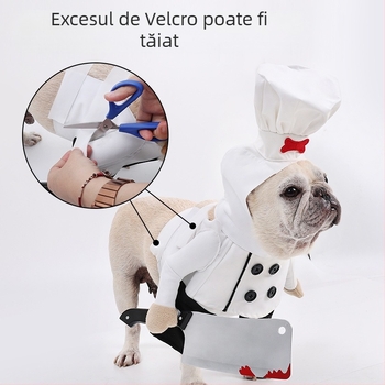 Costum de transformare amuzant de buldog francez Bichon, simulare de animale de companie, uniformă de bucătar cu cuțit pentru pisici și câini, set de ținute de Halloween cu două picioare