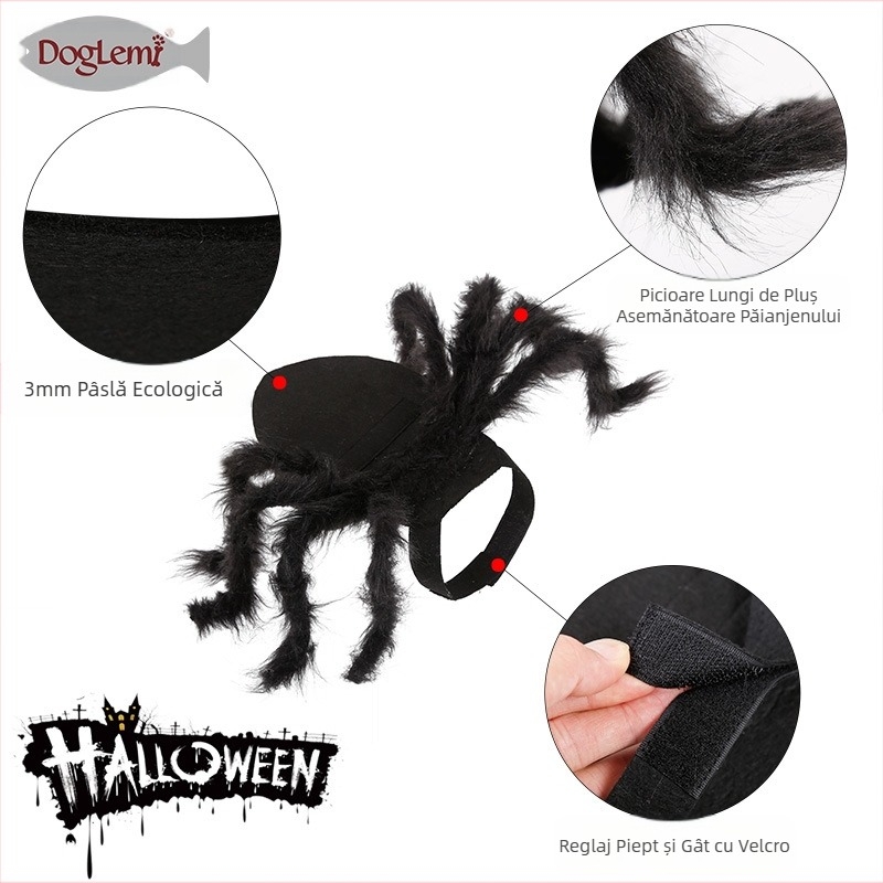 Halloween vânzare fierbinte haine de păianjen pentru animale de companie cățeluș pisică groază simulare plush păianjen transformare costum bijuterii pentru animale de companie