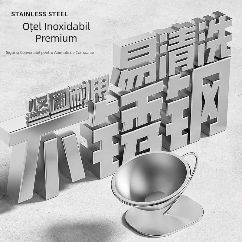 Bol pentru animale de companie din oțel inoxidabil, cu trepied înalt, protecție pentru gâtul pisicilor, bol pentru câini, anti-șoc, bol de hrănire pentru pisici de mare capacitate, articole pentru animale de companie