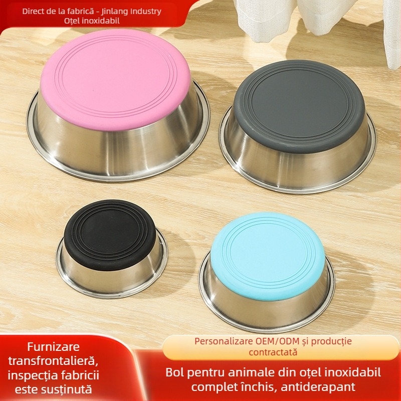 Bol din oțel inoxidabil pentru animale de companie, fund din silicon, anti-șoc peste bolul pentru câini și pisici, bol pentru pisici și câini, bazin de hrănire pentru animale de companie, consumabile pentru animale de companie