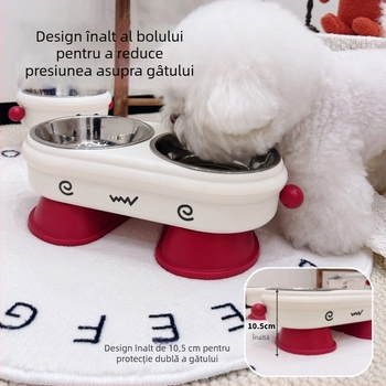 Bol înalt pentru animale de companie Cross-Border, anti-răsturnare, protecție pentru vertebrele cervicale, bol dublu pentru hrănire și băutură, bol pentru pisici două în unu ambalat individual