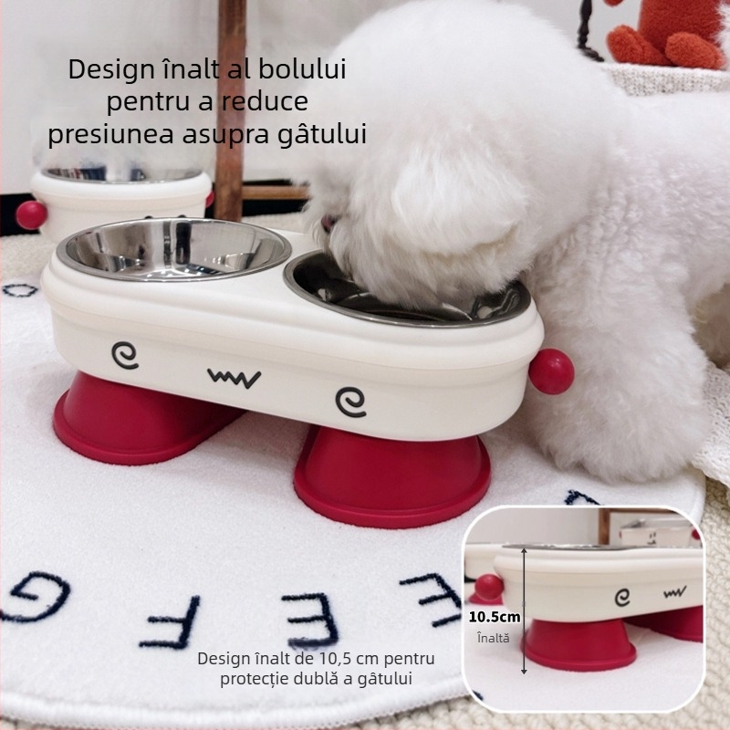 Bol înalt pentru animale de companie Cross-Border, anti-răsturnare, protecție pentru vertebrele cervicale, bol dublu pentru hrănire și băutură, bol pentru pisici două în unu ambalat individual